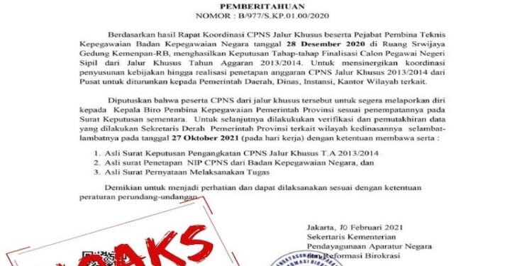 Awas, Surat Palsu Pengangkatan CPNS, Catut Nama Kementerian PANRB Kembali Beredar