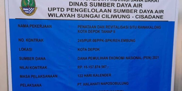 Fiqih : Lelang Kegiatan Penataan dan Revitalisasi Situ Rawa Kalong Tahap II Diduga Bermasalah