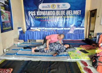 Jadi Tempat Favorit Relawan, Posko Kolaborasi Relawan Blue Helmet Sedaikan Makan, Tempat Tinggal dan Pijat Plus-plus