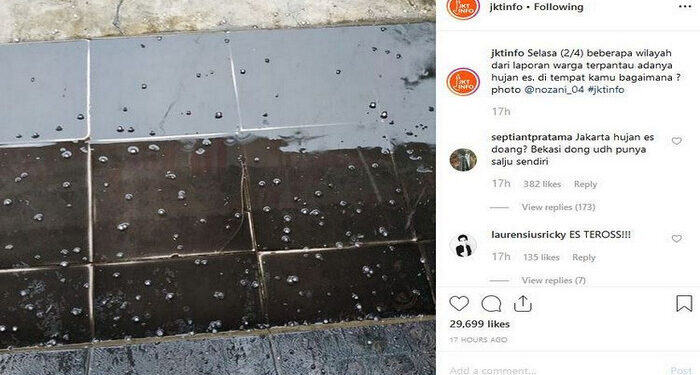 Jakarta Diguyur Hujan Es Berbentuk Seperti Kerikil, Terjadi di Cawang, Tebet dan Kalibata