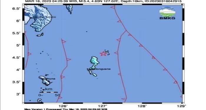 Gempa M5,4 di Kepulauan Talaud Akibat Aktivitas Lempeng Laut Maluku