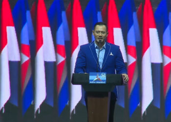 Ketum Partai Demokrat Agus Harimurti Yudhoyono menyampaikan sambutan pada acara Rapimnas Partai Demokrat di JCC Senayan, Jakarta, Kamis (21/9/2023). Foto: Youtube Partai Demokrat