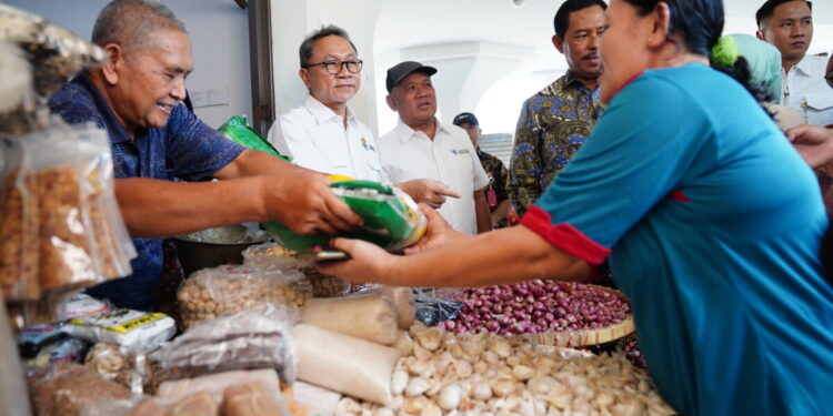 Mendag Zulkifli Hasan saat meninjau Pasar Johar di Semarang, Jawa Tengah hari ini, Selasa (26/9)