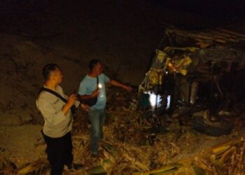 Truk Pengangkut Kayu Tebangan Perhutani Terjun ke Jurang