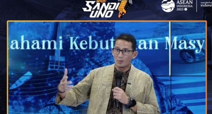 Menteri Pariwisata dan Ekonomi Kreatif (Menparekraf) Sandiaga Salahuddin Uno dalam sesi diskusi "The Weekly Brief with Sandi Uno" yang dipantau secara daring pada Senin (2/10/2023).