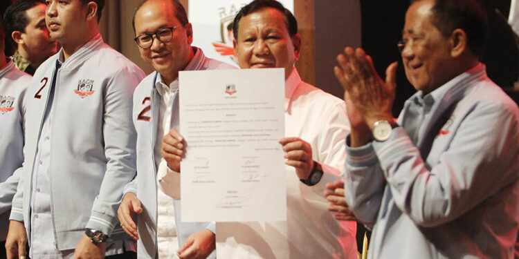 Relawan Pedagang Indonesia Maju (Rapim) mendeklarasikan dukungan kepada Prabowo-Gibran di Pilpres 2024.