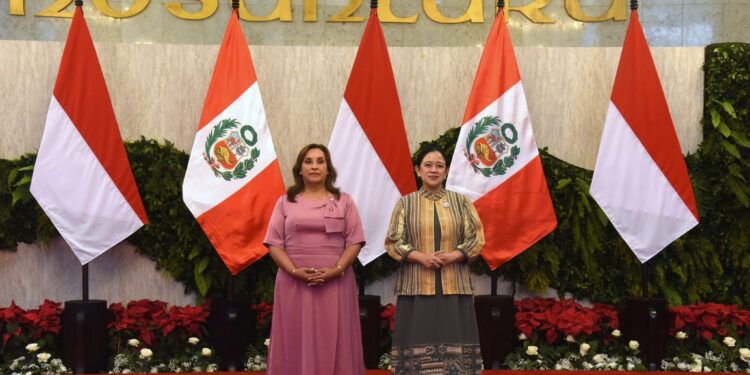 Ketua DPR RI Dr. (H.C.) Puan Maharani menerima kunjungan Presiden Republik Peru, (H.E.) Dina Ercilia Boluarte Zegarra, di Ruang VVIP Gedung Nusantara DPR RI, Senin (11/8/2025). Foto : Arief/Andri.