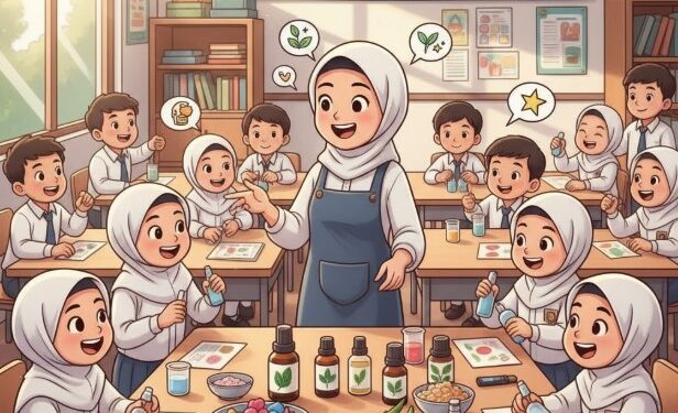 Seru! Siswa Sekolah Kreatif Muhammadiyah Bangil Belajar Bikin Deo Spray Alami Sendiri